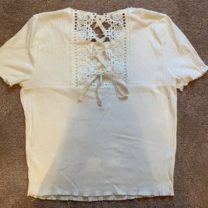 Ribbed White Top with Lace Back
